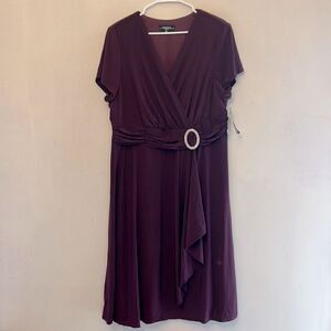 R & M Richards plum short sleeve faux diamond belted dress Size 18W New